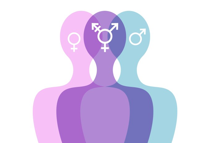 Third gender and sex concept, man and woman. World sexual health day. Concept of gender, health and development. Symbol of transgender, vector silhouette isolated on white background